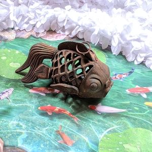 Vintage Fish cast iron koi pond garden lantern
